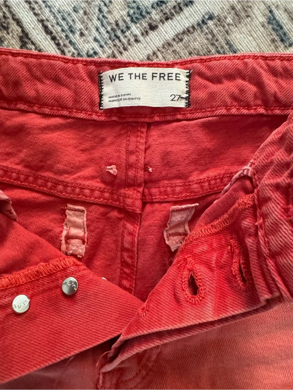 Free People Vibrant Red Rolled-Hem Denim Shorts